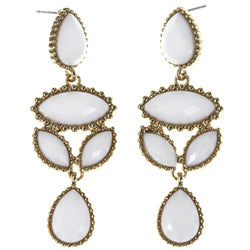Faceted Teardrop Drop-Dangle-Earrings With Bead Accents White & Gold-Tone Colored #MQE036