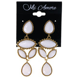 Faceted Teardrop Drop-Dangle-Earrings With Bead Accents White & Gold-Tone Colored #MQE036