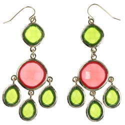 Faceted Dangle-Earrings With Bead Accents Green & Pink Colored #MQE03