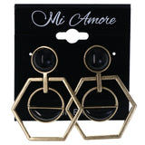 Antiqued Drop-Dangle-Earrings With Bead Accents Gold-Tone & Black Colored #MQE040