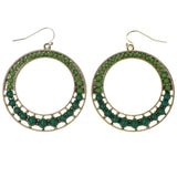 Green & Gold-Tone Colored Metal Dangle-Earrings With Bead Accents #MQE041