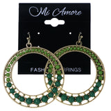 Green & Gold-Tone Colored Metal Dangle-Earrings With Bead Accents #MQE041