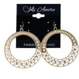 White & Gold-Tone Colored Metal Dangle-Earrings With Bead Accents #MQE042