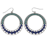 Blue & Silver-Tone Colored Metal Dangle-Earrings With Bead Accents #MQE043