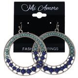 Blue & Silver-Tone Colored Metal Dangle-Earrings With Bead Accents #MQE043