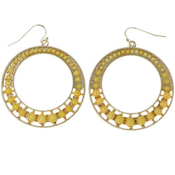 Yellow & Gold-Tone Colored Metal Dangle-Earrings With Bead Accents #MQE044