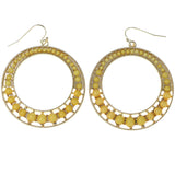 Yellow & Gold-Tone Colored Metal Dangle-Earrings With Bead Accents #MQE044