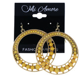 Yellow & Gold-Tone Colored Metal Dangle-Earrings With Bead Accents #MQE044