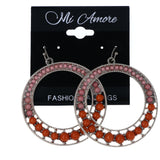 Pink & Orange Colored Metal Dangle-Earrings With Bead Accents #MQE045