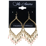 Gold-Tone & Pink Colored Metal Dangle-Earrings With Bead Accents #MQE047