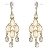 White & Gold-Tone Colored Metal Drop-Dangle-Earrings With Bead Accents #MQE048