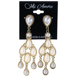 White & Gold-Tone Colored Metal Drop-Dangle-Earrings With Bead Accents #MQE048
