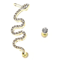 Snake Ear Cuff Stud-Earrings With Crystal Accents Gold-Tone & Silver-Tone Colored #MQE051