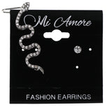 Snake Ear Cuff Stud-Earrings  With Crystal Accents Silver-Tone Color #MQE052