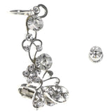 Butterfly Flower Clip-On Ear Cuff Stud-Earrings With Crystal Accents Silver-Tone Color #MQE053