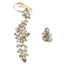 Leaf Ivy Clip-On Ear Cuff Stud-Earrings With Crystal Accents Gold-Tone & Silver-Tone Colored #MQE054