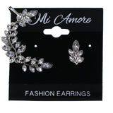 Leaf Ivy Clip-On Ear Cuff Stud-Earrings With Crystal Accents Silver-Tone Color #MQE055