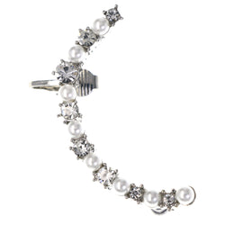 Silver-Tone & White Colored Metal Ear-Cuff With Crystal Accents #MQE057