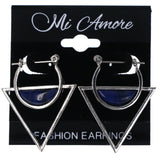 Silver-Tone & Blue Colored Metal Hoop-Earrings With Stone Accents #MQE060