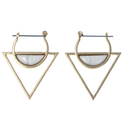 Gold-Tone & White Colored Metal Hoop-Earrings With Stone Accents #MQE061