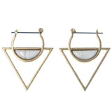 Gold-Tone & White Colored Metal Hoop-Earrings With Stone Accents #MQE061