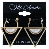 Gold-Tone & White Colored Metal Hoop-Earrings With Stone Accents #MQE061