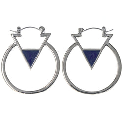 Silver-Tone & Blue Colored Metal Hoop-Earrings #MQE062