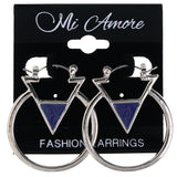 Silver-Tone & Blue Colored Metal Hoop-Earrings #MQE062