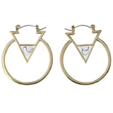 Gold-Tone & White Colored Metal Hoop-Earrings #MQE063