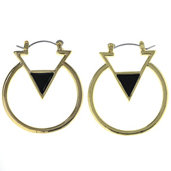 Gold-Tone & Black Colored Metal Hoop-Earrings #MQE064