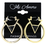 Gold-Tone & Black Colored Metal Hoop-Earrings #MQE064