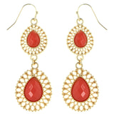 Faceted Dangle-Earrings With Bead Accents Gold-Tone & Pink Colored #MQE065