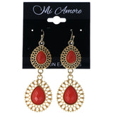 Faceted Dangle-Earrings With Bead Accents Gold-Tone & Pink Colored #MQE065