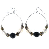 Silver-Tone & Black Colored Metal Dangle-Earrings With Bead Accents #MQE068