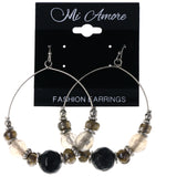 Silver-Tone & Black Colored Metal Dangle-Earrings With Bead Accents #MQE068