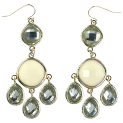 Faceted Dangle-Earrings With Bead Accents White & Yellow Colored #MQE06