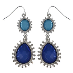 Faceted Dangle-Earrings With Bead Accents Blue & Silver-Tone Colored #MQE071