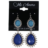 Faceted Dangle-Earrings With Bead Accents Blue & Silver-Tone Colored #MQE071