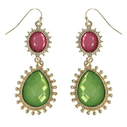 Faceted Dangle-Earrings With Bead Accents Green & Pink Colored #MQE073