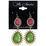 Faceted Dangle-Earrings With Bead Accents Green & Pink Colored #MQE073
