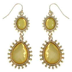 Faceted Dangle-Earrings With Bead Accents Yellow & Gold-Tone Colored #MQE074