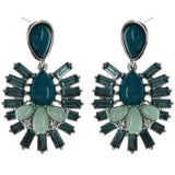Blue & Green Colored Metal Drop-Dangle-Earrings With Crystal Accents #MQE077