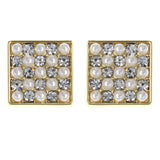 Gold-Tone & White Colored Metal Stud-Earrings With Crystal Accents #MQE079