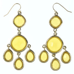 Faceted Dangle-Earrings With Bead Accents Yellow & Gold-Tone Colored #MQE07