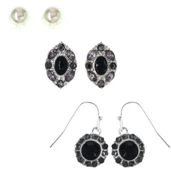 Earring Set Stud-Earrings With Crystal Accents Silver-Tone & Black Colored #MQE083
