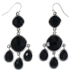 Faceted Dangle-Earrings With Bead Accents Black & Silver-Tone Colored #MQE08