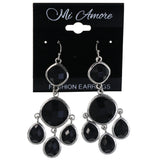 Faceted Dangle-Earrings With Bead Accents Black & Silver-Tone Colored #MQE08