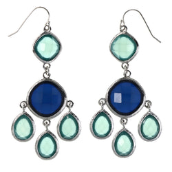 Faceted Dangle-Earrings With Bead Accents Green & Blue Colored #MQE09