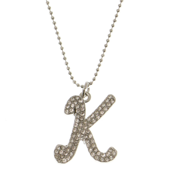 Initial K Adjustable Length Pendant-Necklace  With Crystal Accents Silver-Tone Color #3266