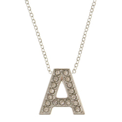 Initial A Adjustable Length Pendant-Necklace  With Crystal Accents Silver-Tone Color #3261